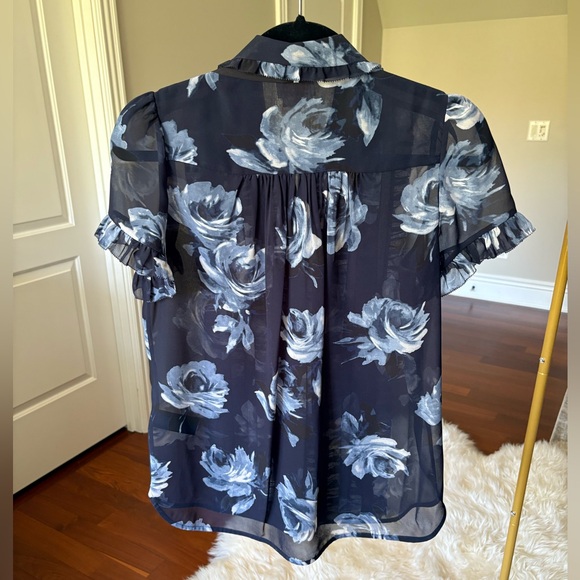 Kate Spade- Night shade rose sheer blouse black blue floral - Picture 7 of 9